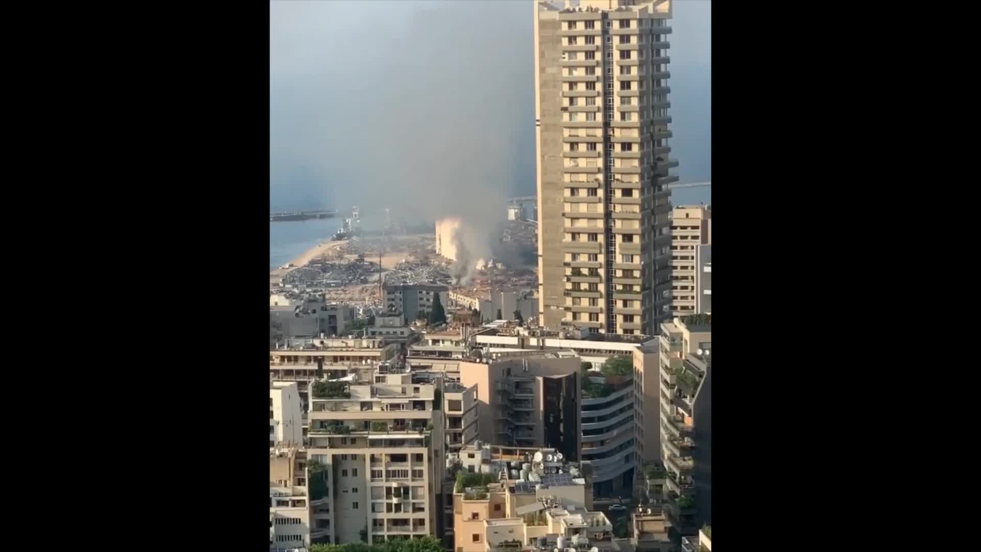 Smoke billows from site of fire at Port of Beirut