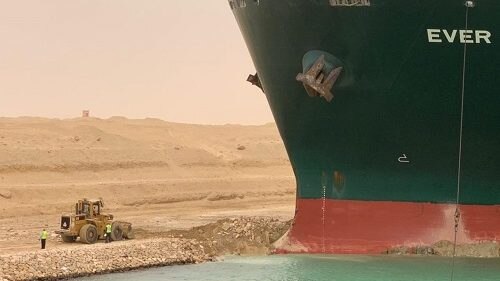 Massive cargo ship turns sideways, blocking the Suez Canal