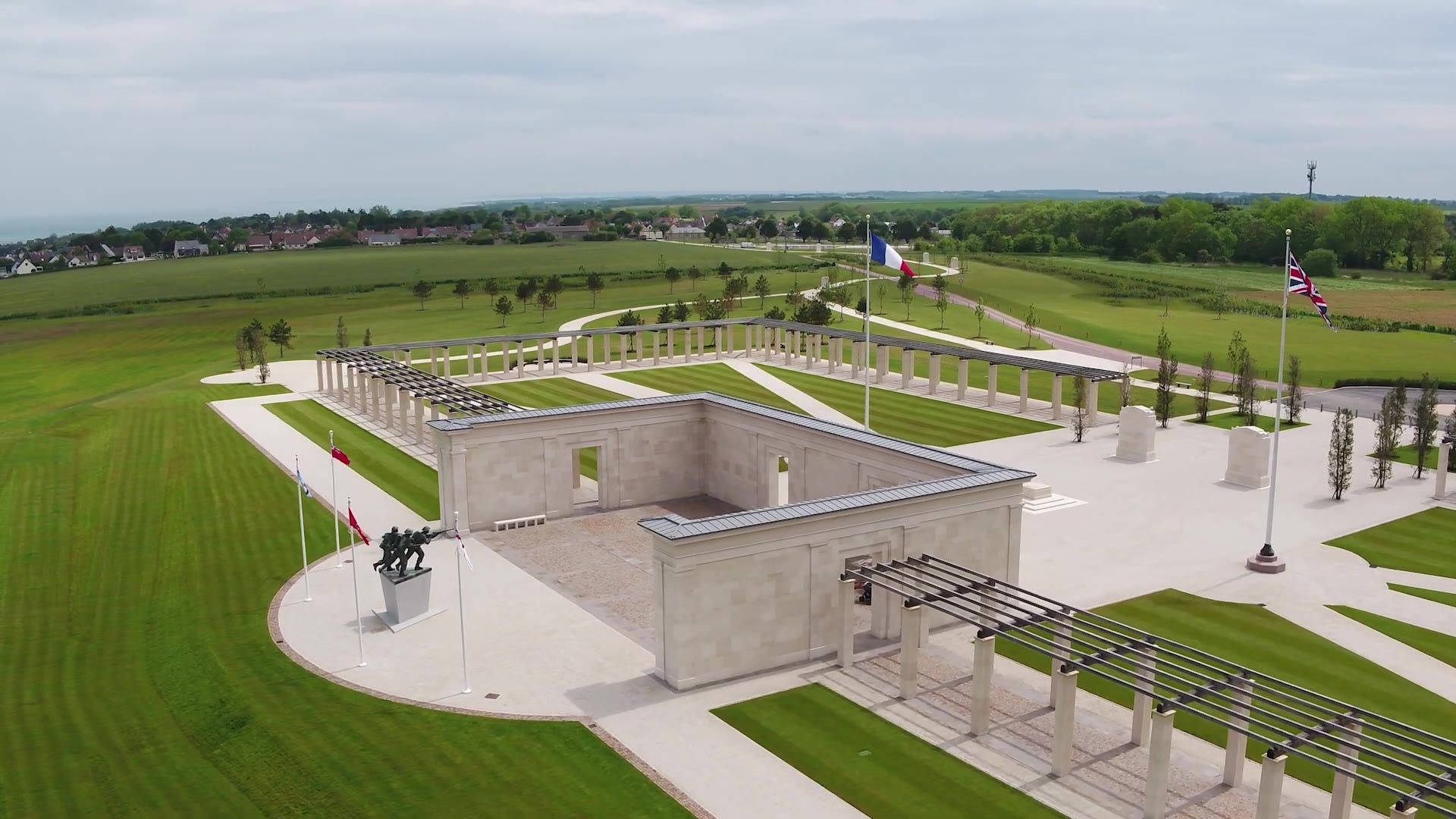 Aerial footage shows British Normandy memorial