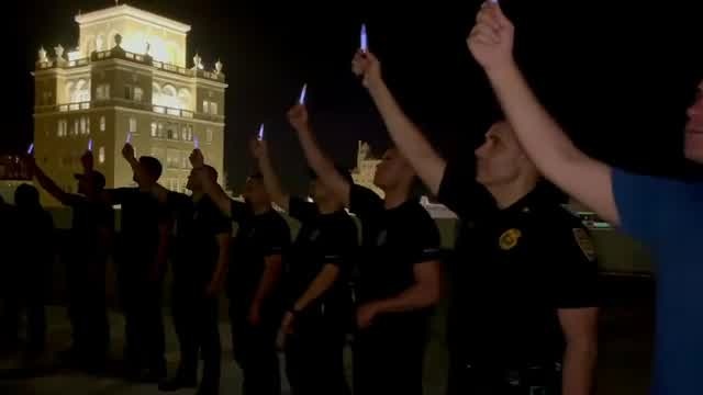 Miami police shine lights for victims of Surfside condo collapse