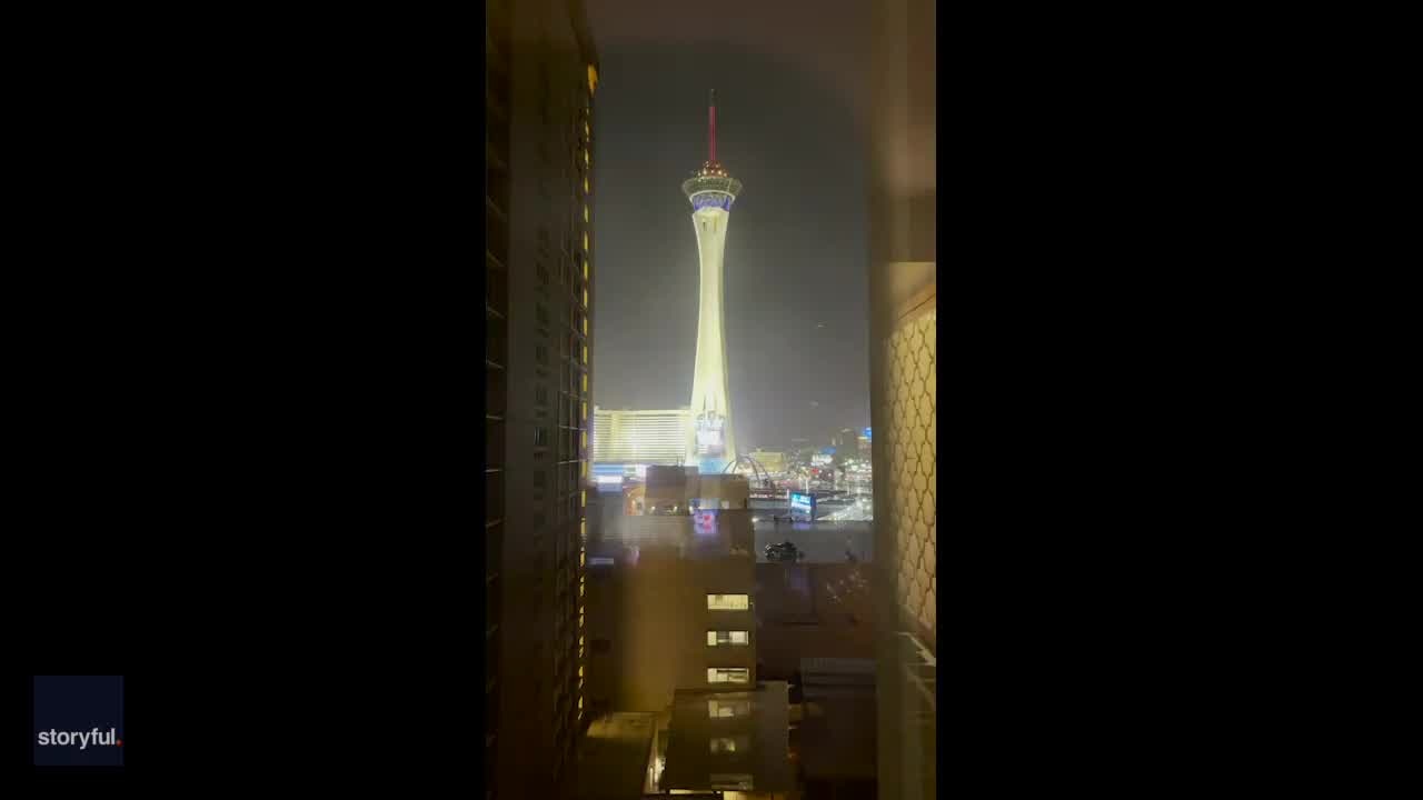 Strat Tower struck by lightning during Las Vegas thunderstorm