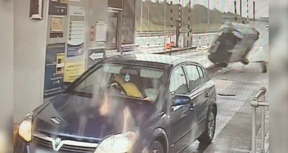 VIDEO: Driver plows into toll booth, another car, UK police say