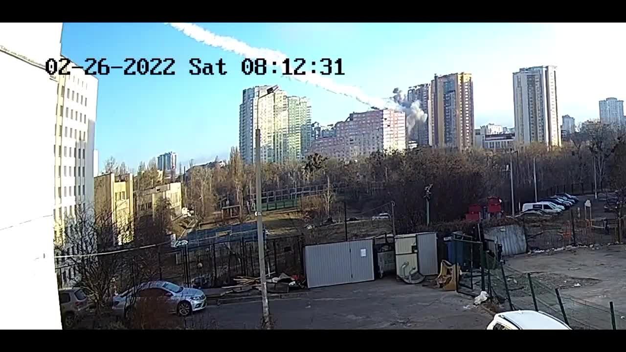 Video Shows Missile Striking Residential Building in Kyiv