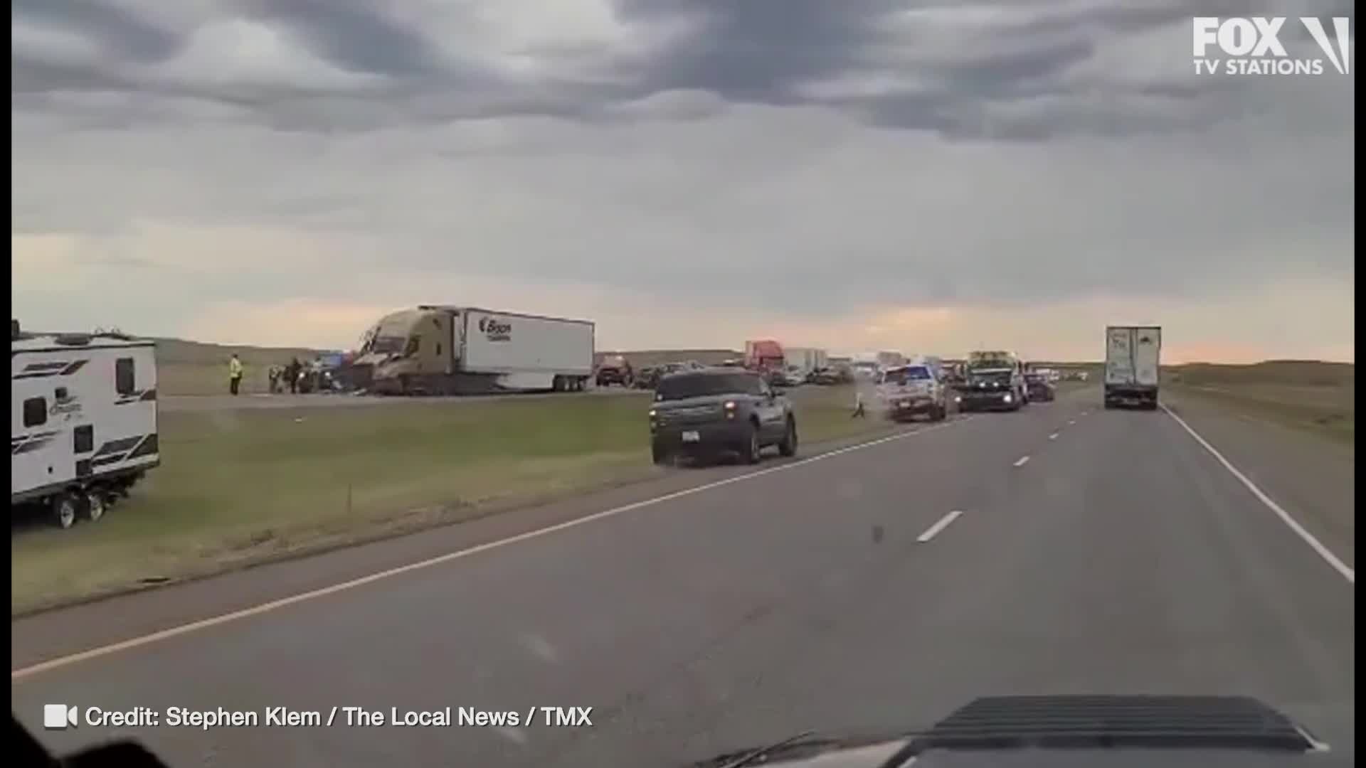 Videos show aftermath of deadly pileup on Montana highway