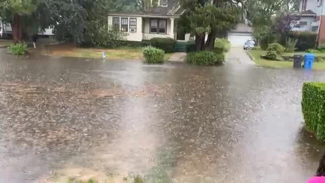 Rhode Island neighborhood flooded following heavy rainfall