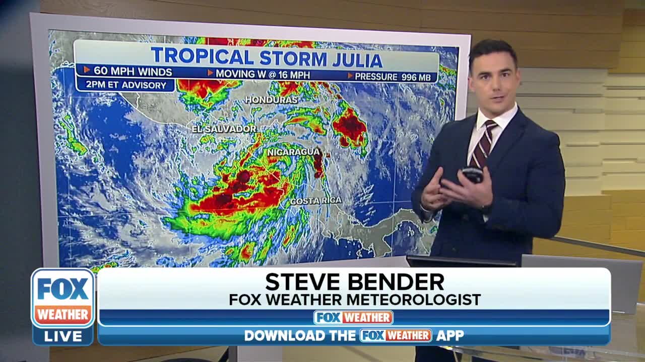 Tropical Storm Julia continues to weaken as it spins across Nicaragua