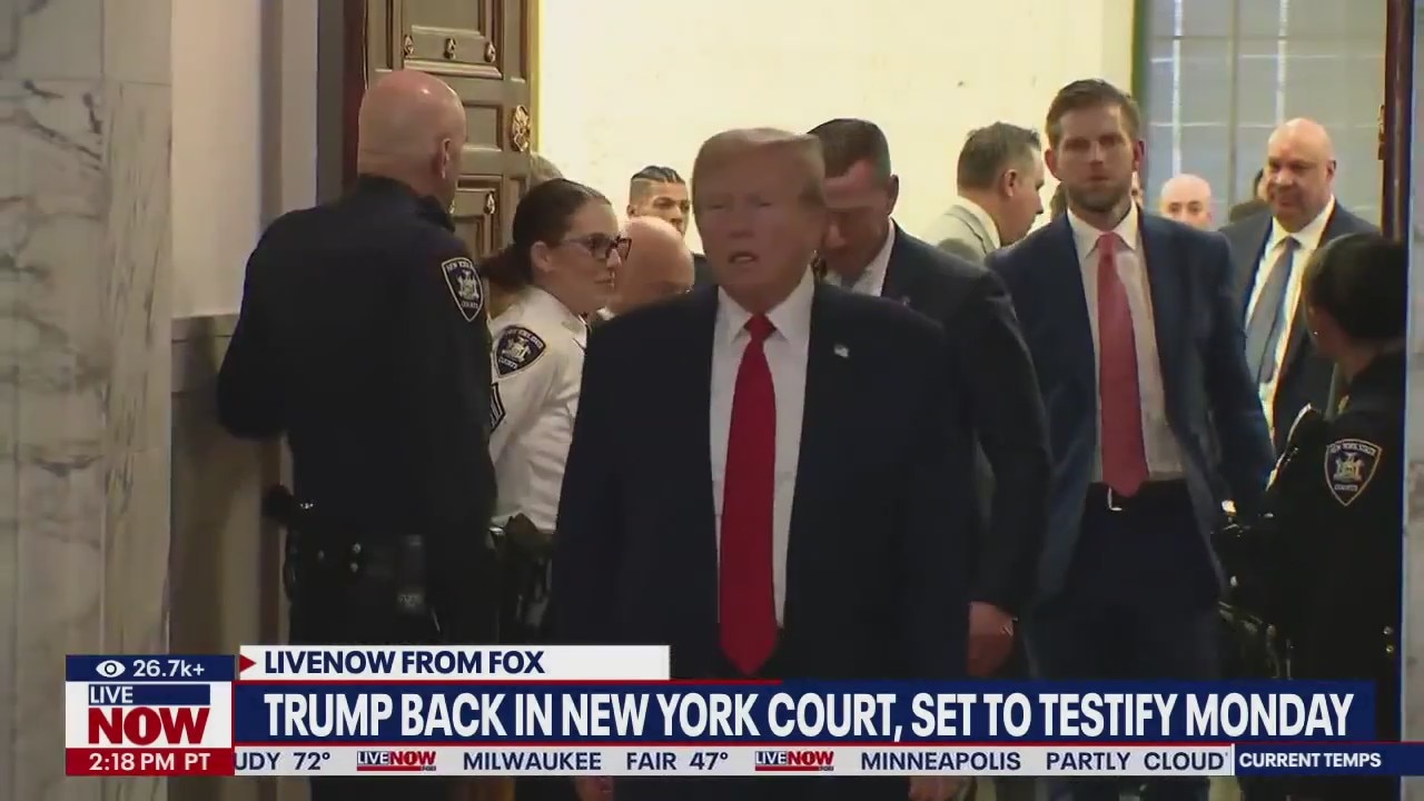 Trump attends civil trial, to testify Monday