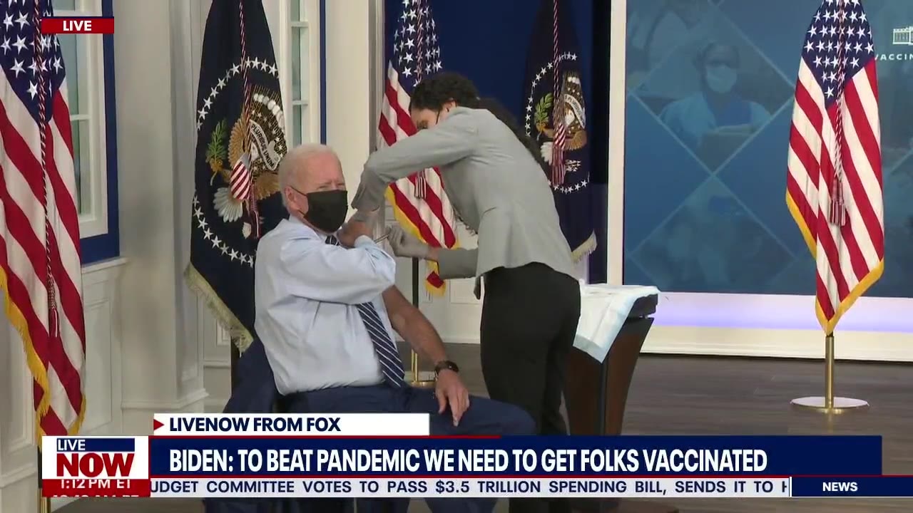 President Biden receives COVID-19 booster shot on camera
