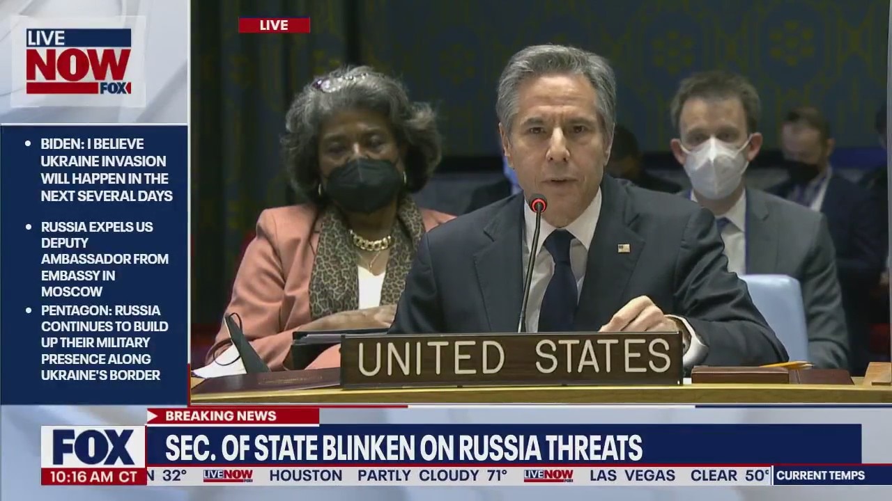 Antony Blinken speaks to UN about Russia threats