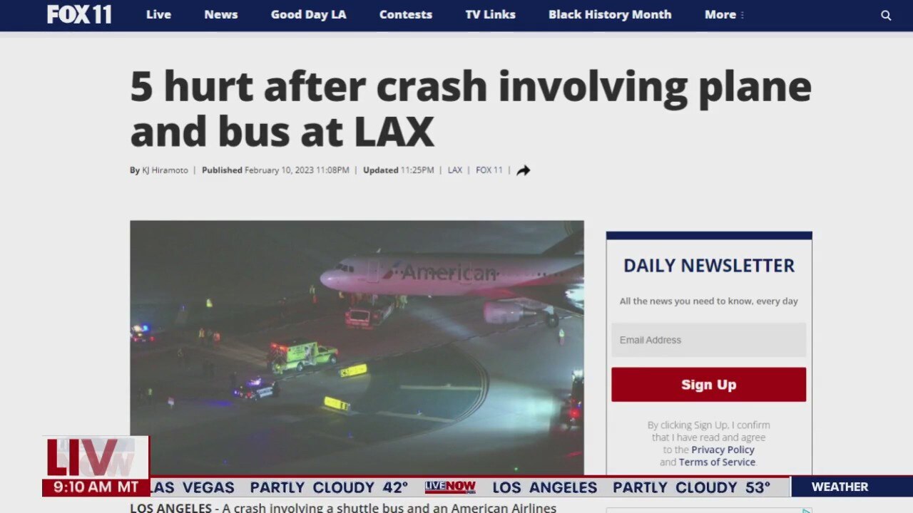 Airplane and bus collide at Los Angeles International Airport