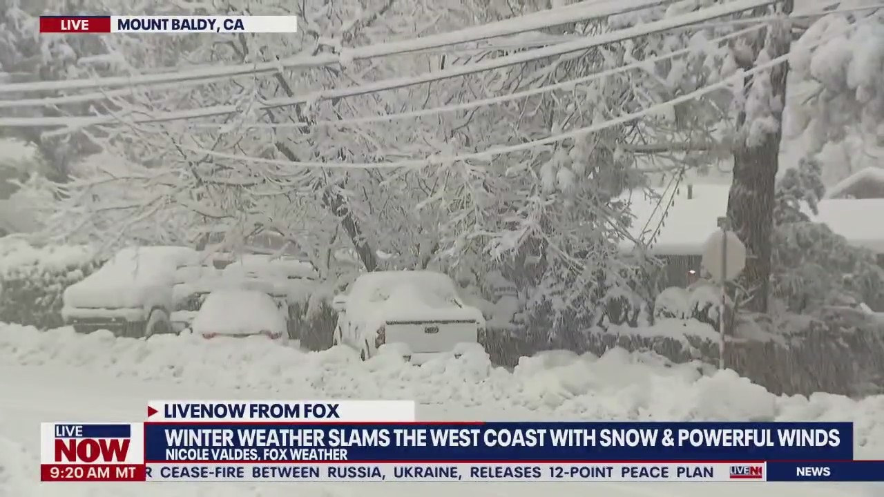 Snow continues falling in Mount Baldy, California