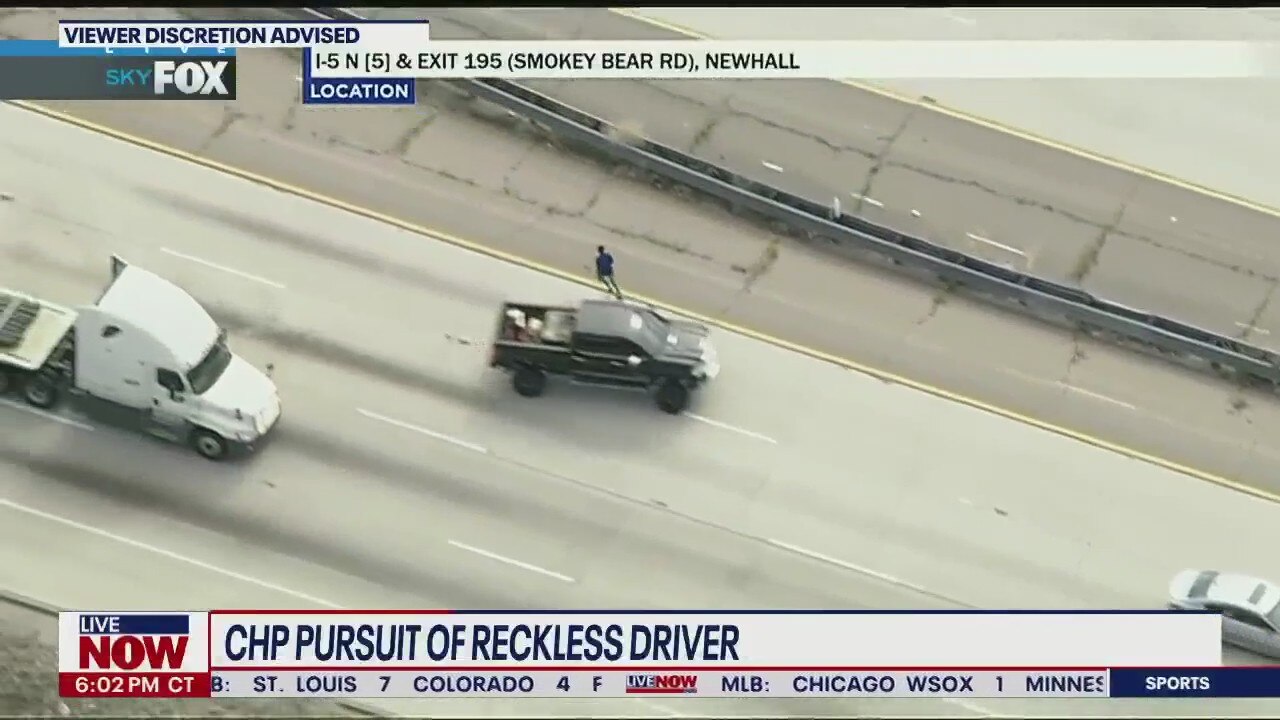 Police chase suspect ditches car & runs on foot after spike strip, PIT maneuver | LiveNOW from FOX