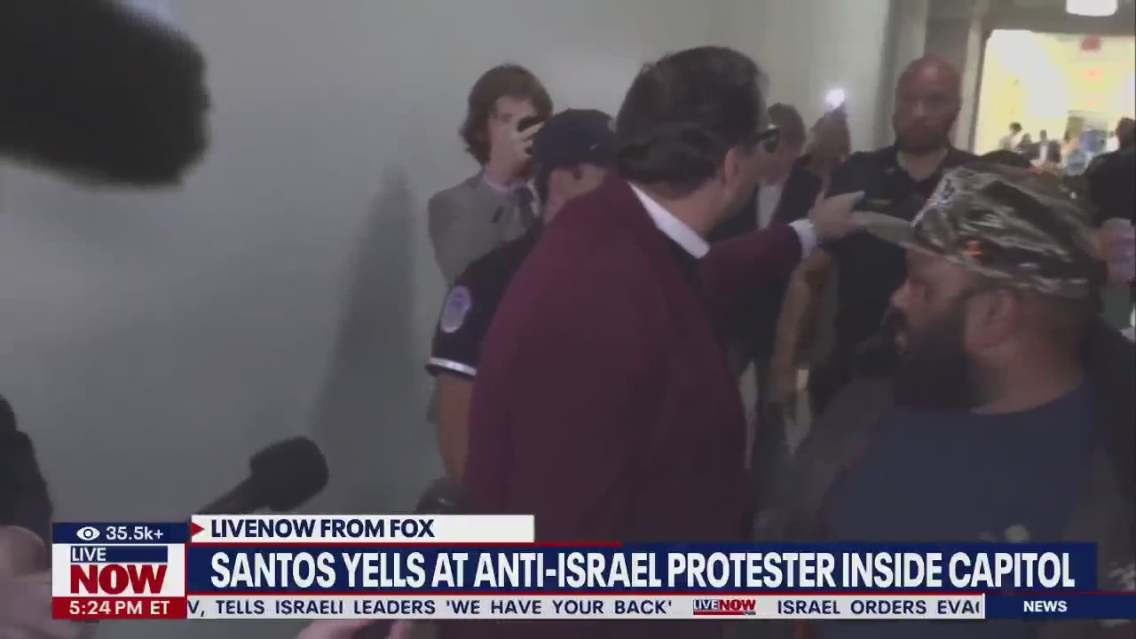 Santos screams at anti-Israel protester