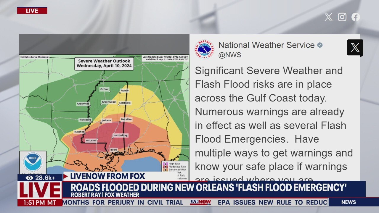 Roads flooded during New Orleans 'Flash Flood Emergency'