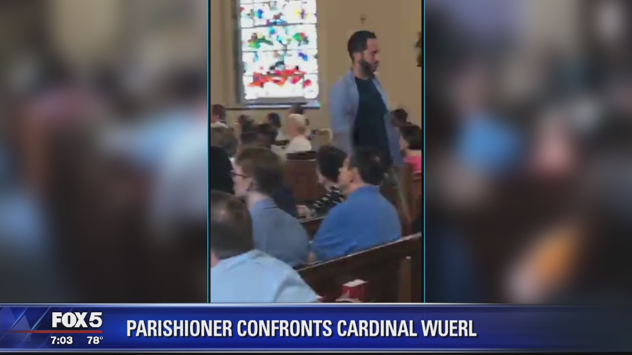 Parishioner shouts 'Shame On You!' at Cardinal Donald Wuerl during DC mass