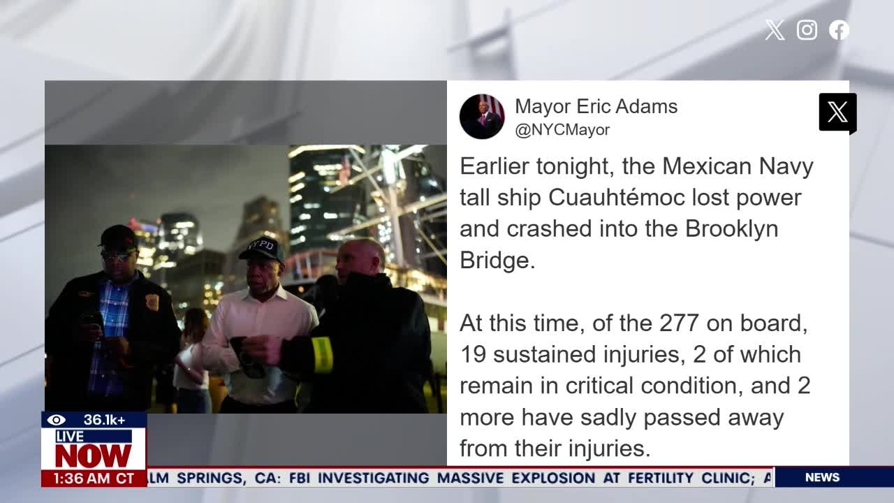 Ship crashes into Brooklyn Bridge, 2 dead