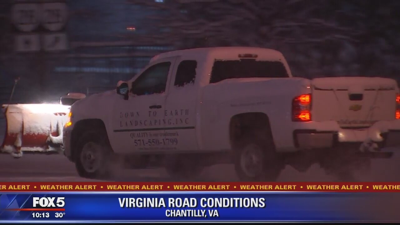 Snow impacting road conditions in Maryland and Virginia