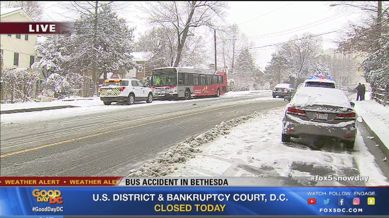 Metrobus, vehicle collide on snowy Bethesda street