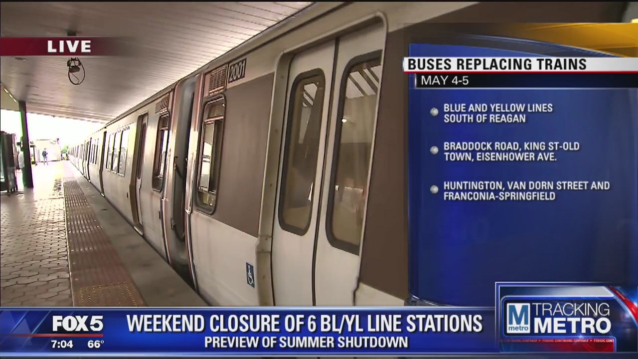 Buses replacing trains during weekend Metro closure; Blue, Yellow lines shut down May 4th and 5th