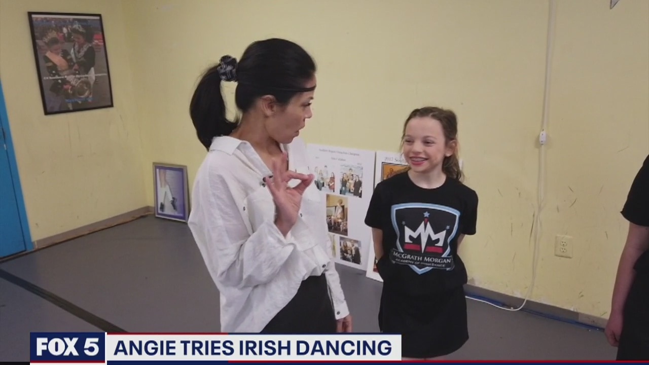 Angie Goff tries Irish dancing
