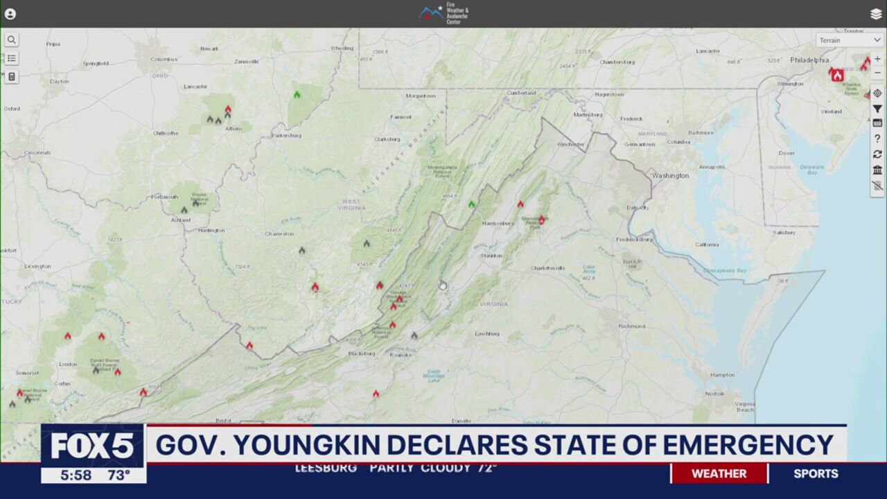 Virginia's governor declares a state of emergency as firefighters battle wildfires
