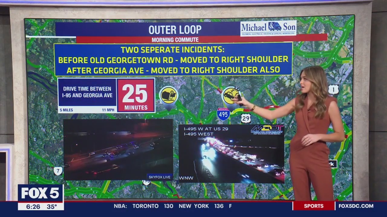 Crashes along DC beltway in Bethesda causes delays during morning commute