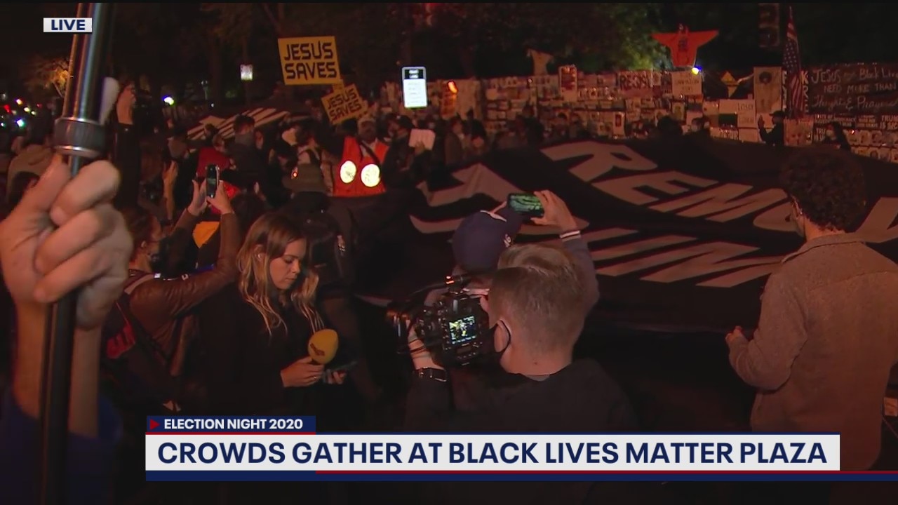 Crowds gather at Black Lives Matter Plaza