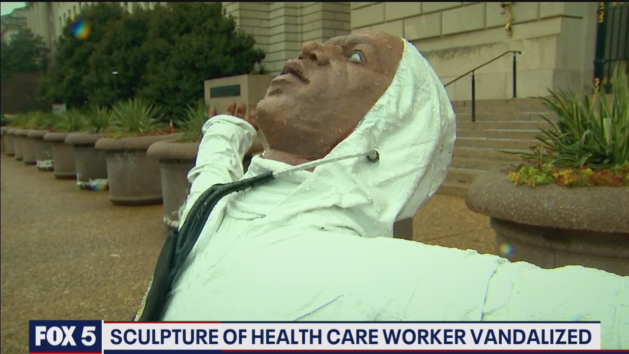 Sculpture of health care worker vandalized