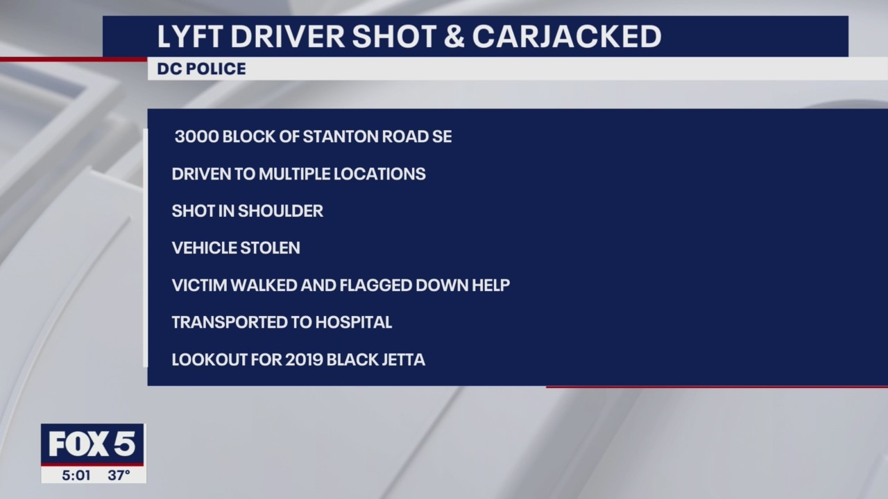 Rideshare driver shot, carjacked by passenger in DC