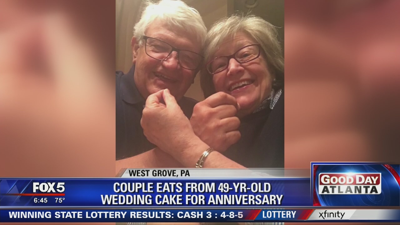 Couple still eating their wedding cake after 49 years