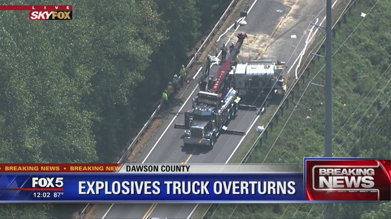 Explosive truck overturns after accident on Georgia highway