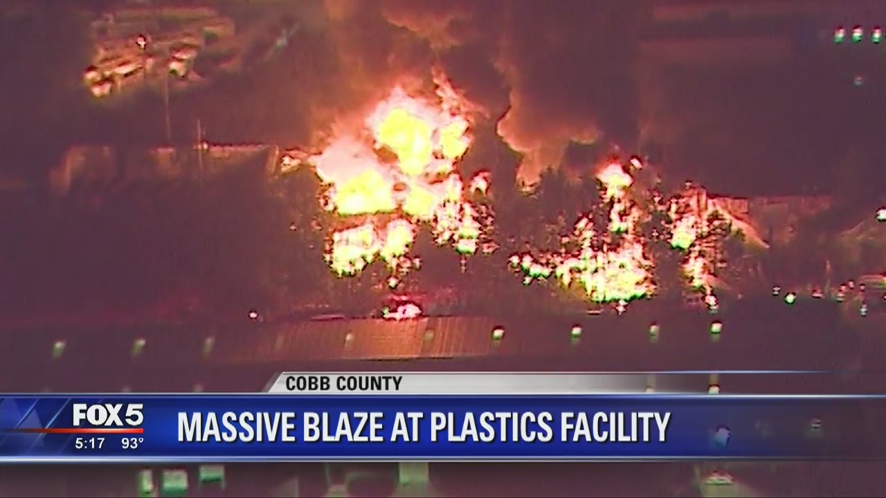 Plastics fire rages