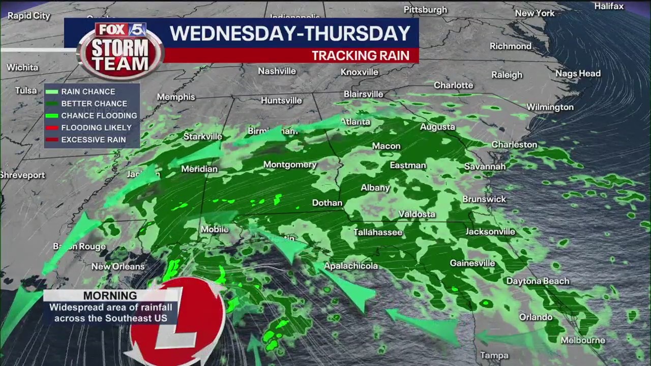 Rounds of rain move into Georgia on Wednesday