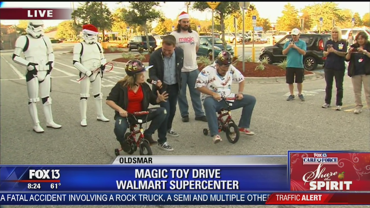 Tiny bike races at the Magic Toy Drive