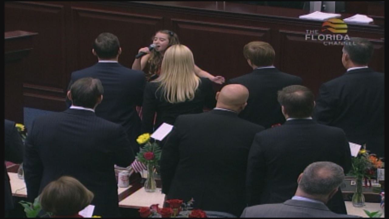 Jacqueline Galvano sings the National Anthem