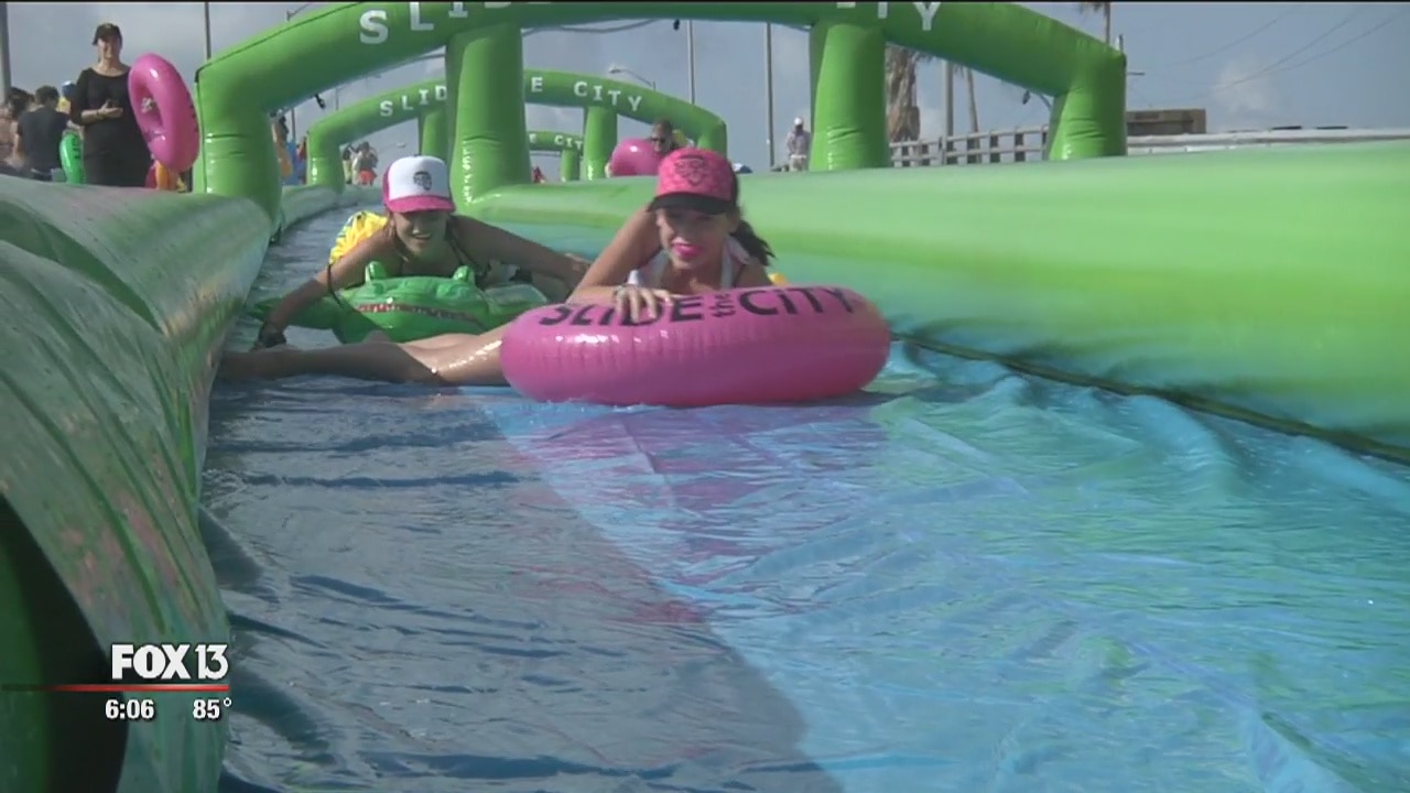 Hundreds line up for Slide the City in Tampa