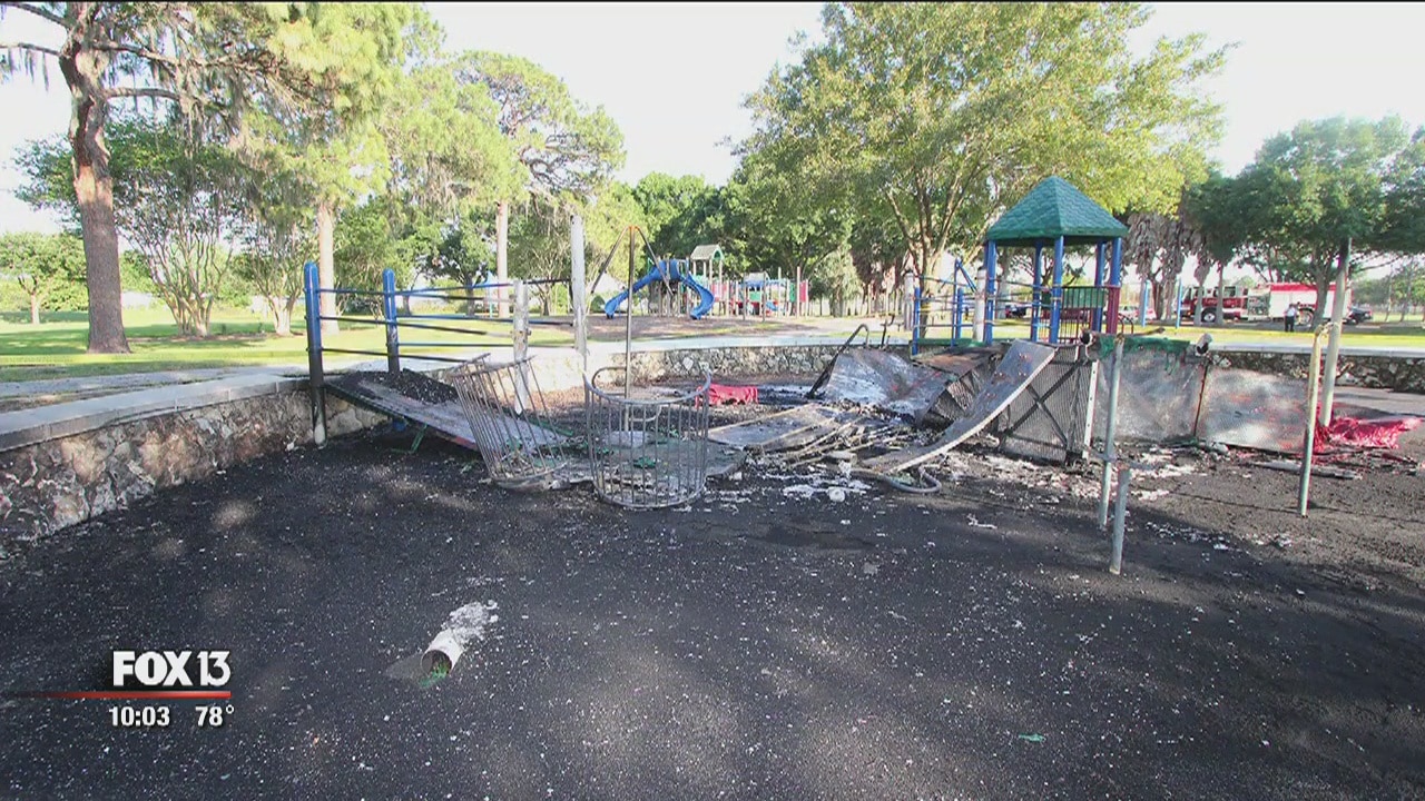 Playground destroyed by fire at Westside Park