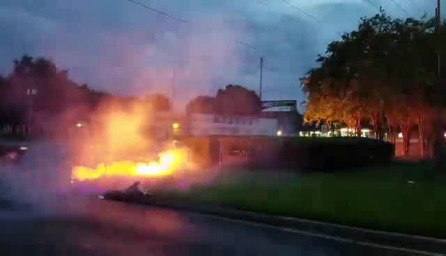 Downed powerline catches fire