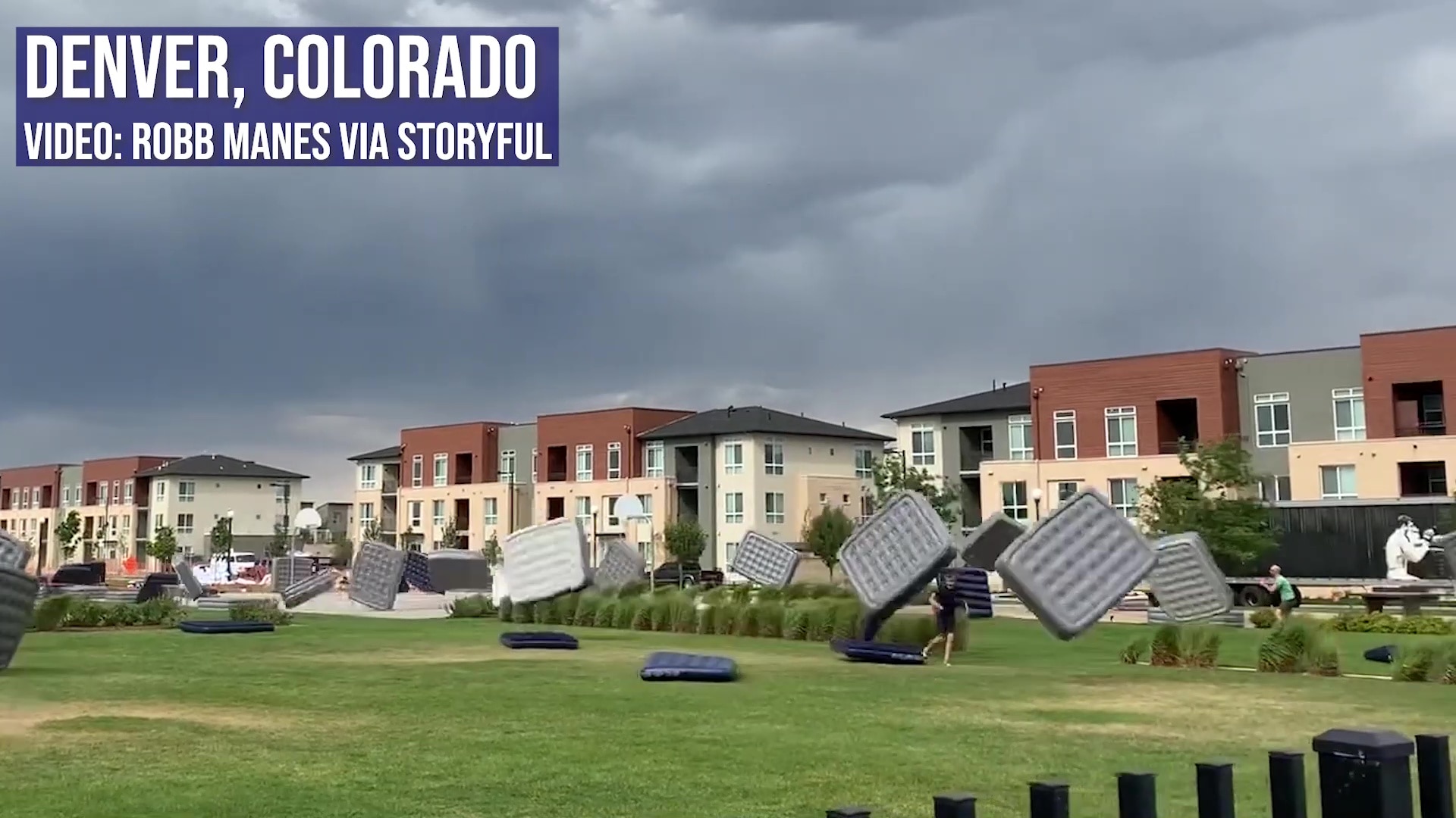 Wind sends air mattresses tumbling