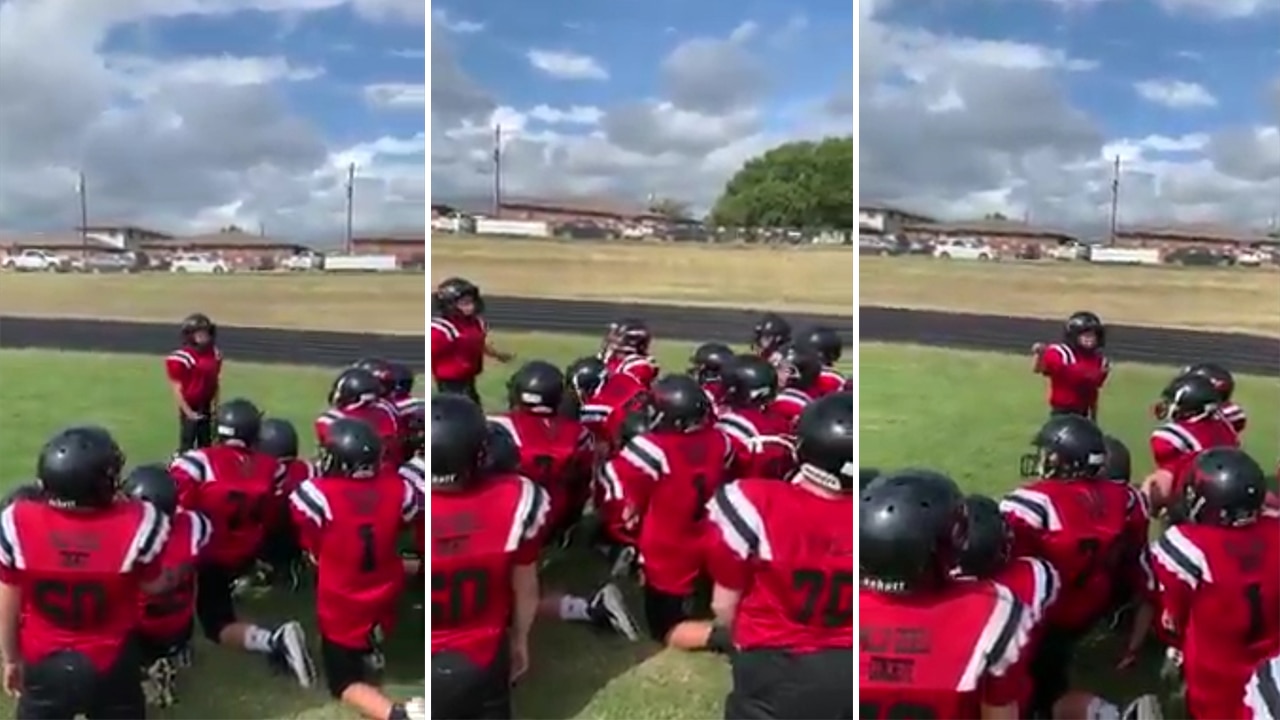 Young football player gives heartfelt pep talk