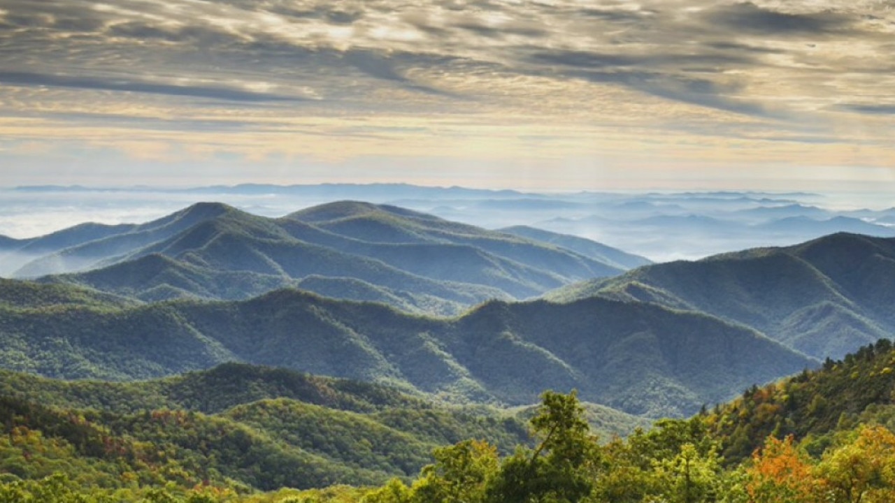 The blue behind the 'Blue Ridge Mountains'