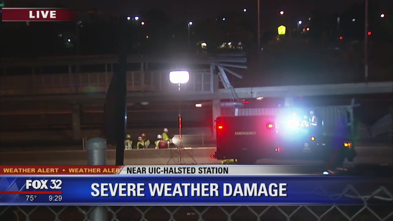 Strong storms knock over Blue Line pedestrian ramp near UIC