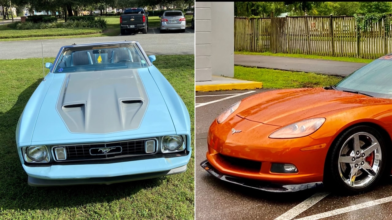 1973 Mustang convertible and 2007 Chevrolet Corvette