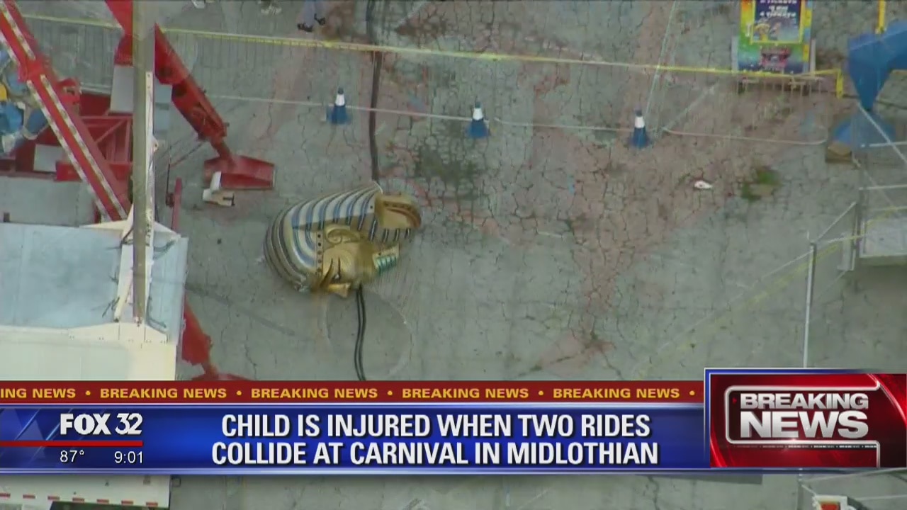 Child injured after two carnival rides collide in suburban Chicago, official says