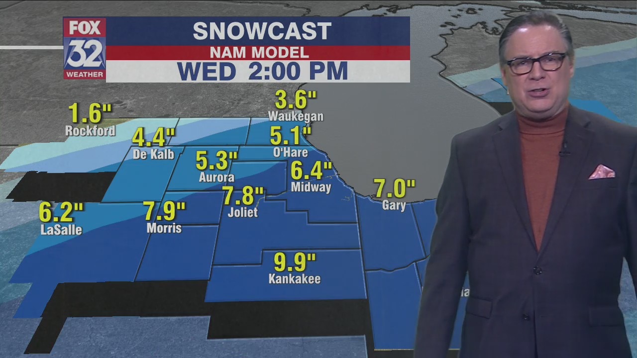 Snowy morning forecast for Chicagoland on Feb. 2nd