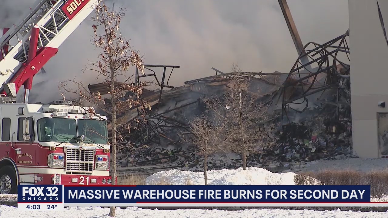 Bartlett warehouse fire continues to burn for second day