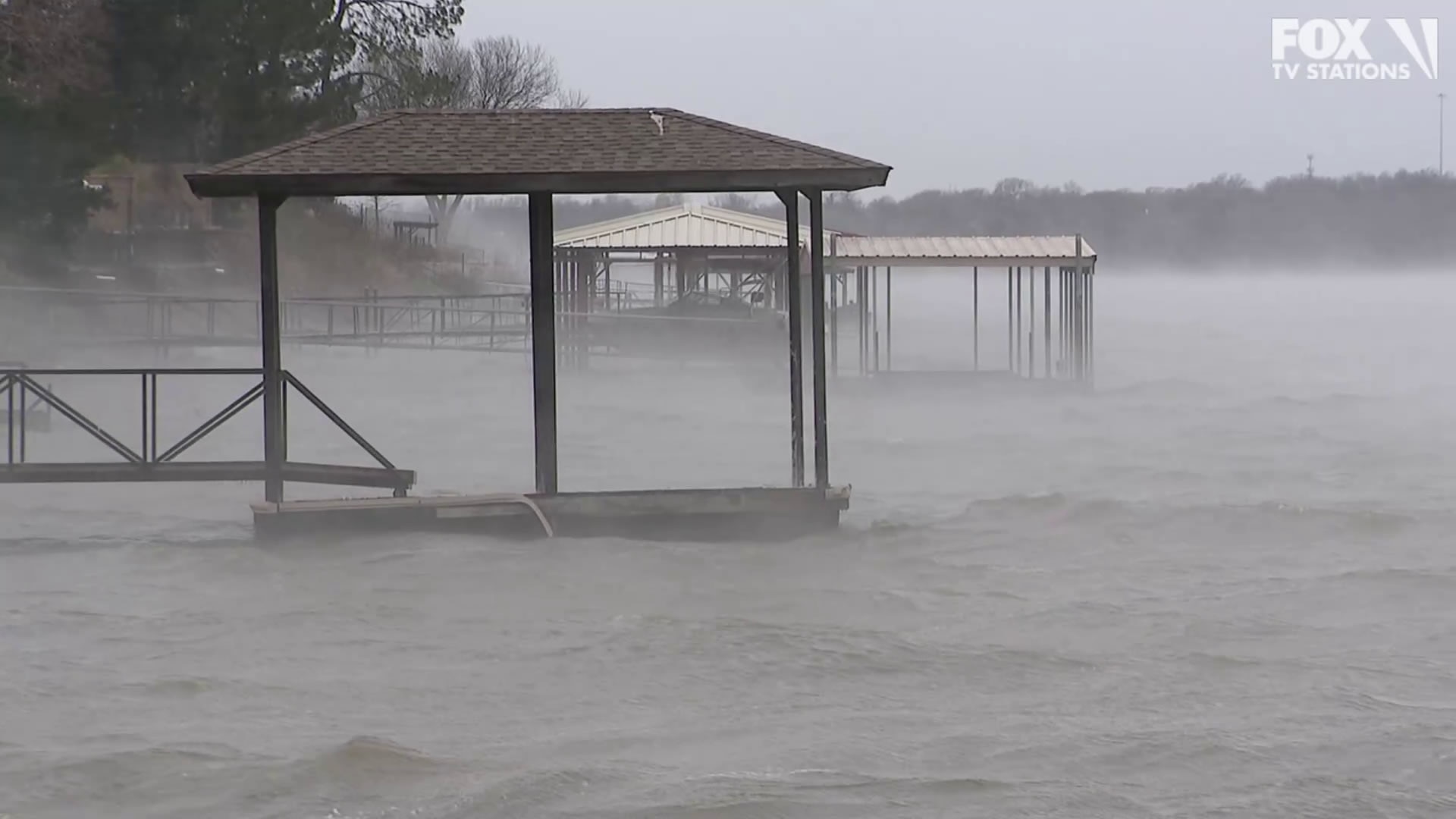 Steam rises from Lake Arlington during arctic blast