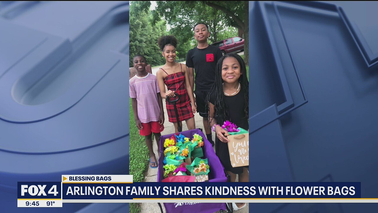 Arlington family shares kindness with flower bags