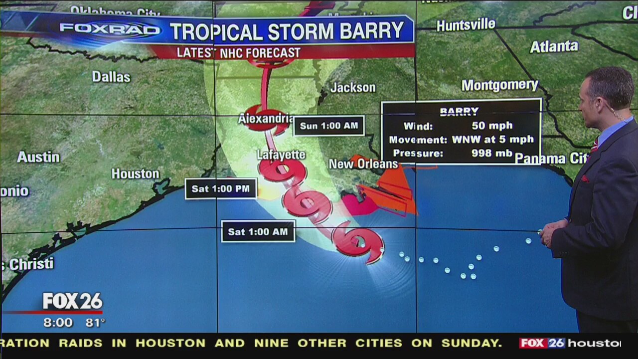TS Barry latest track Friday 8:00 a.m.