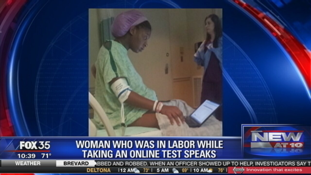 Woman in labor while taking test
